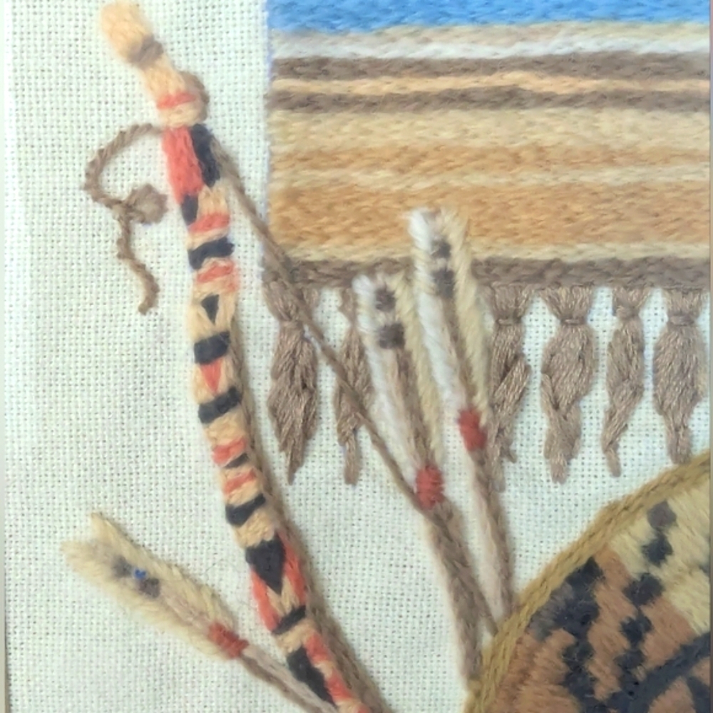 Native American Scene Hand Embroidered With Exquisite Detail - Picture 8 of 14